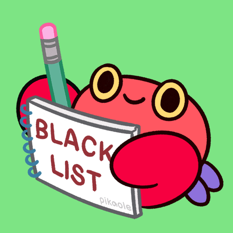 Animación de un cangrejo anotando en su lista negra