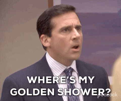 Hombre diciendo "Where's my Golden Shower"